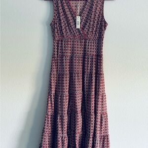 Max Studio Red Printed Sleeveless V-Neck Maxi Dress